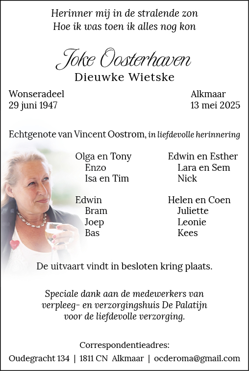 Foto: Oosterhaven-rouwadvertentie
